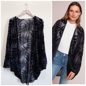 Anthropologie FLOREAT Velvet Fern Kimono Open Front Women’s Blue